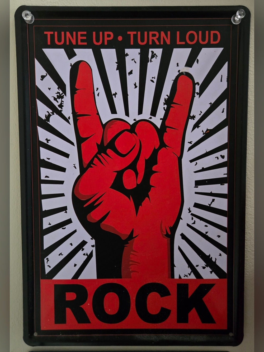 Rock Hand Sign Wall Art Metal - Red